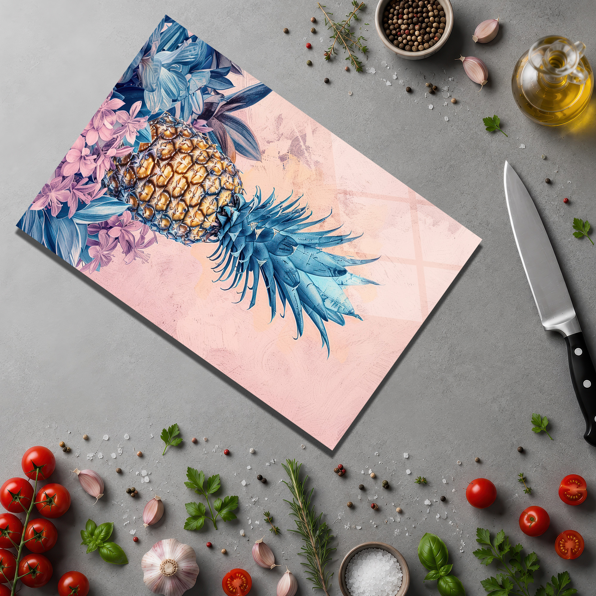 Vibrant Tropik Ananas Desenli Cam Kesme Tahtası - Glazella Vibrant Tropik Ananas Desenli Cam Kesme Tahtası - Glazella