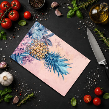 Vibrant Tropik Ananas Desenli Cam Kesme Tahtası - Glazella Vibrant Tropik Ananas Desenli Cam Kesme Tahtası - Glazella