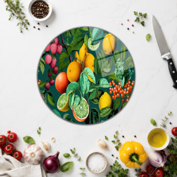 Vibrant Tropik Desenli Temperli Cam Kesme Tahtası - Glazella