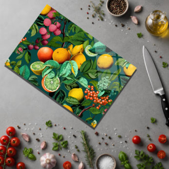 Vibrant Tropik Desenli Temperli Cam Kesme Tahtası - Glazella Vibrant Tropik Desenli Temperli Cam Kesme Tahtası - Glazella
