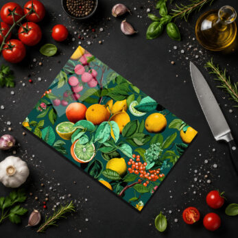 Vibrant Tropik Desenli Temperli Cam Kesme Tahtası - Glazella Vibrant Tropik Desenli Temperli Cam Kesme Tahtası - Glazella