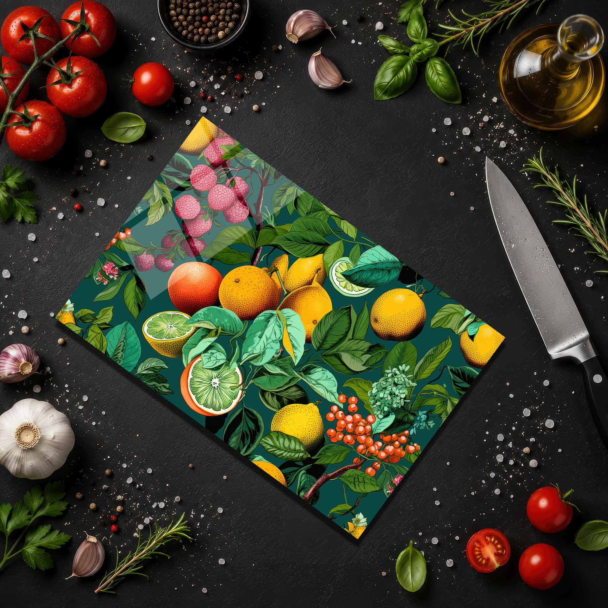 Vibrant Tropik Desenli Temperli Cam Kesme Tahtası - Glazella Vibrant Tropik Desenli Temperli Cam Kesme Tahtası - Glazella