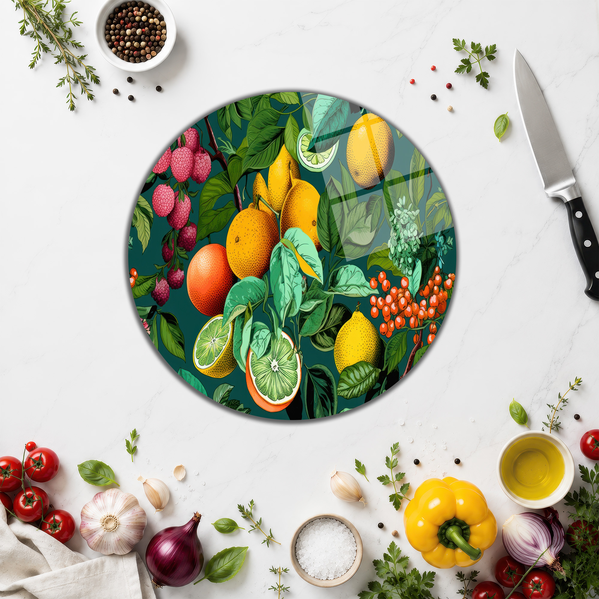 Vibrant Tropik Desenli Temperli Cam Kesme Tahtası - Glazella Vibrant Tropik Desenli Temperli Cam Kesme Tahtası - Glazella