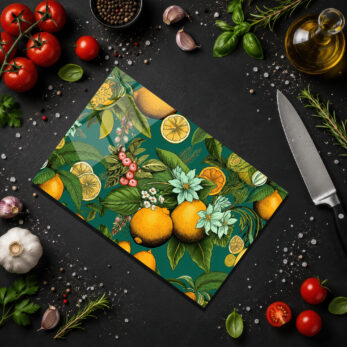 Limon ve Çiçek Desenli Dekoratif Cam Kesme Tahtası - Glazella Limon ve Çiçek Desenli Dekoratif Cam Kesme Tahtası - Glazella