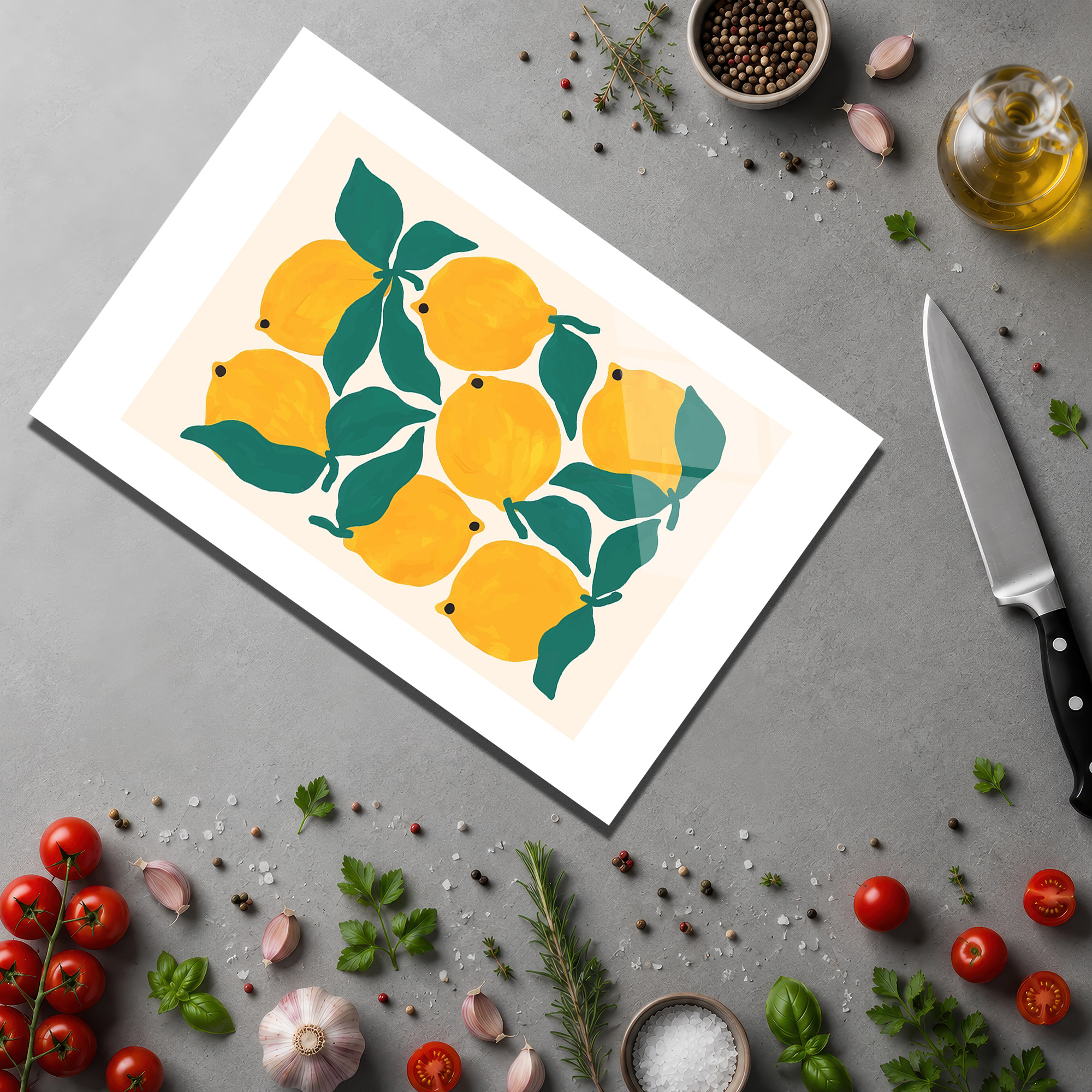 Modern Limon Desenli Yuvarlak Cam Kesme Tahtası - Glazella Modern Limon Desenli Yuvarlak Cam Kesme Tahtası - Glazella