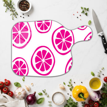 Canlı Pembe Narenciye Desenli Yuvarlak Cam Kesme Tahtası - Glazella