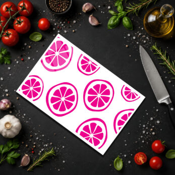 Canlı Pembe Narenciye Desenli Yuvarlak Cam Kesme Tahtası - Glazella
