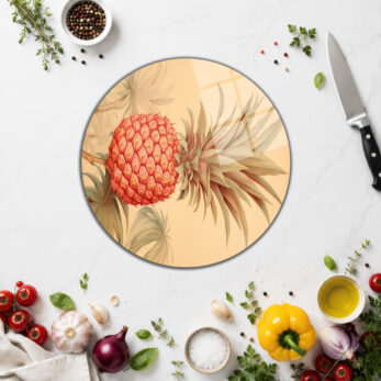Tropikal Ananas Desenli Kırılmaya Dayanıklı Cam Kesme Tahtası - Glazella