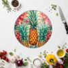 Tropikal Ananas Desenli Dekoratif Cam Kesme Tahtası - Glazella