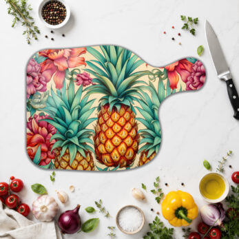Tropikal Ananas Desenli Dekoratif Cam Kesme Tahtası - Glazella