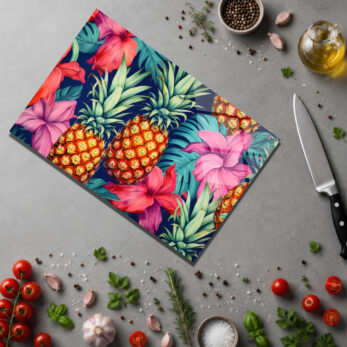 Tropikal Ananas Desenli Yuvarlak Cam Kesme Tahtası - Glazella Tropikal Ananas Desenli Yuvarlak Cam Kesme Tahtası - Glazella