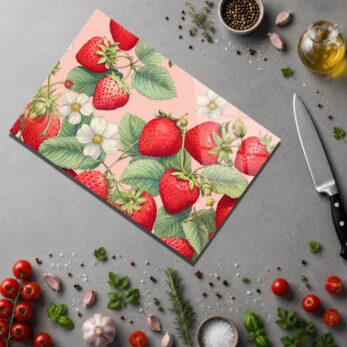 Çilek Desenli Temperli Cam Kesme Tahtası - Pratik ve Dekoratif - Glazella Çilek Desenli Temperli Cam Kesme Tahtası - Pratik ve Dekoratif - Glazella