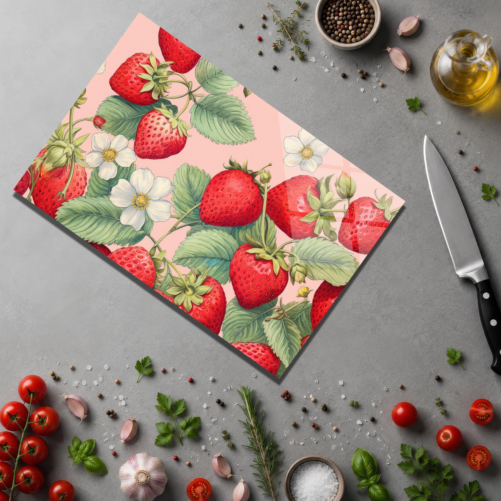 Çilek Desenli Temperli Cam Kesme Tahtası - Pratik ve Dekoratif - Glazella Çilek Desenli Temperli Cam Kesme Tahtası - Pratik ve Dekoratif - Glazella