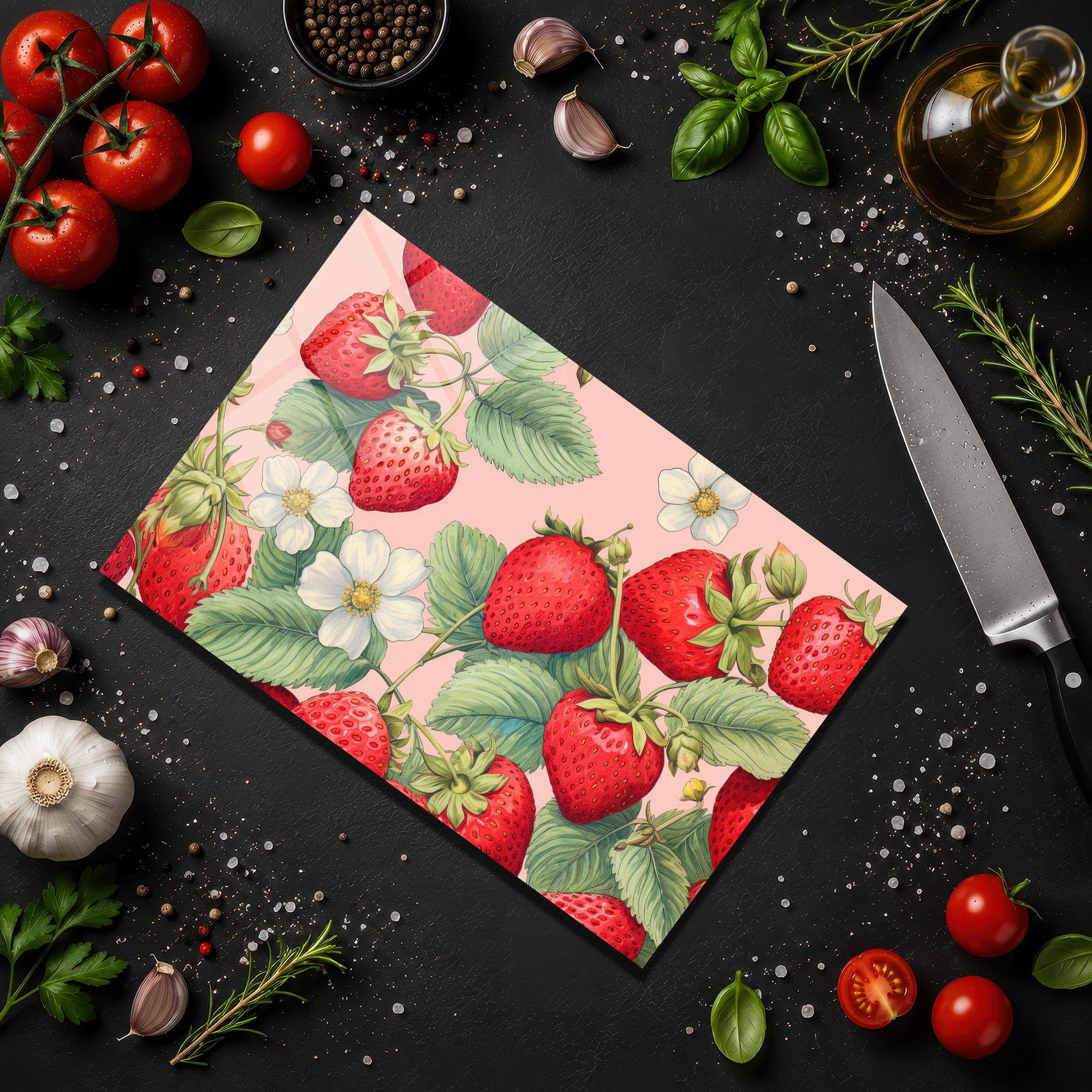 Çilek Desenli Temperli Cam Kesme Tahtası - Pratik ve Dekoratif - Glazella Çilek Desenli Temperli Cam Kesme Tahtası - Pratik ve Dekoratif - Glazella