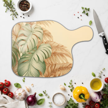 Tropik Yapraklı Dekoratif Cam Kesme Tahtası - Monstera Desenli - Glazella