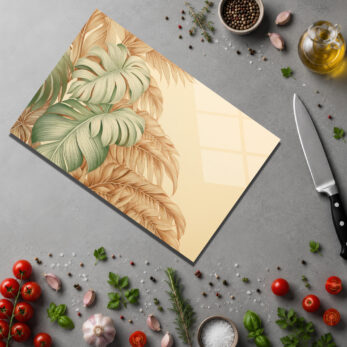 Tropik Yapraklı Dekoratif Cam Kesme Tahtası - Monstera Desenli - Glazella