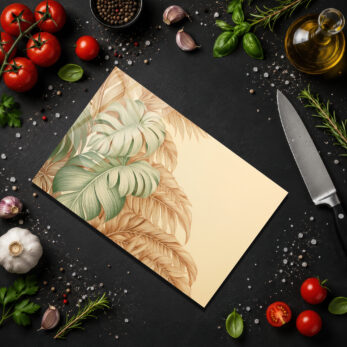 Tropik Yapraklı Dekoratif Cam Kesme Tahtası - Monstera Desenli - Glazella