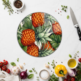 Tropikal Ananas Desenli Şık Cam Kesme Tahtası - Glazella