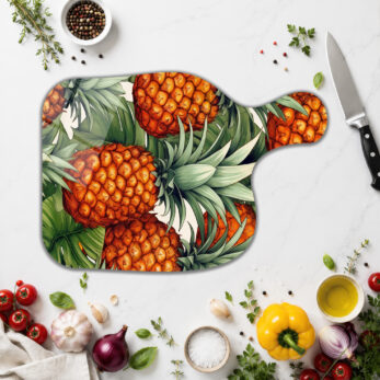Tropikal Ananas Desenli Şık Cam Kesme Tahtası - Glazella
