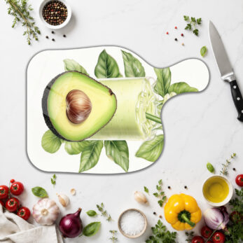 Avokado Desenli Modern Cam Kesme Tahtası - Hijyenik ve Dekoratif - Glazella