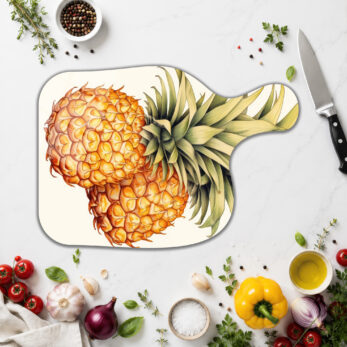 Ananas Desenli Yuvarlak Cam Kesme Tahtası - Şık Mutfak Yardımcısı - Glazella