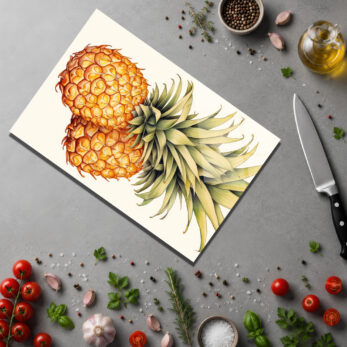 Ananas Desenli Yuvarlak Cam Kesme Tahtası - Şık Mutfak Yardımcısı - Glazella