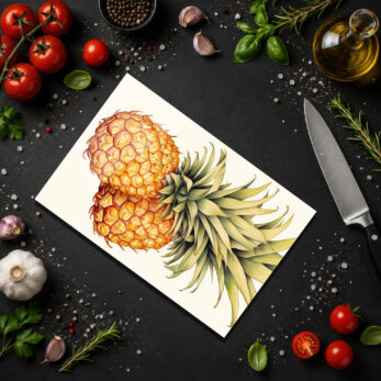 Ananas Desenli Yuvarlak Cam Kesme Tahtası - Şık Mutfak Yardımcısı - Glazella