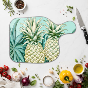 Tropik Ananas Desenli Yuvarlak Cam Kesme Tahtası - Glazella