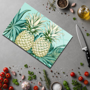 Tropik Ananas Desenli Yuvarlak Cam Kesme Tahtası - Glazella - Glazella Tropik Ananas Desenli Yuvarlak Cam Kesme Tahtası - Glazella
