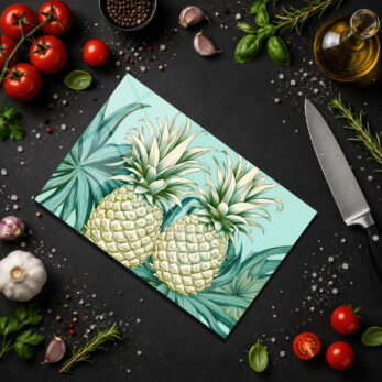 Tropik Ananas Desenli Yuvarlak Cam Kesme Tahtası - Glazella - Glazella Tropik Ananas Desenli Yuvarlak Cam Kesme Tahtası - Glazella