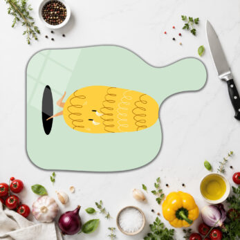 Neşeli Ananas Tasarımlı Yuvarlak Cam Kesme Tahtası - Glazella