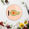 Minimalist Avokado Desenli Yuvarlak Cam Kesme Tahtası - Glazella