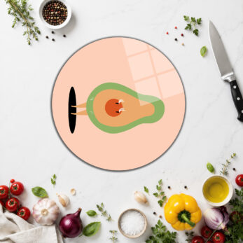 Minimalist Avokado Desenli Yuvarlak Cam Kesme Tahtası - Glazella