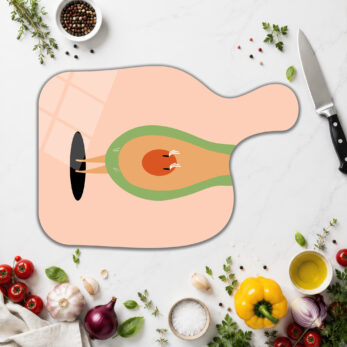Minimalist Avokado Desenli Yuvarlak Cam Kesme Tahtası - Glazella