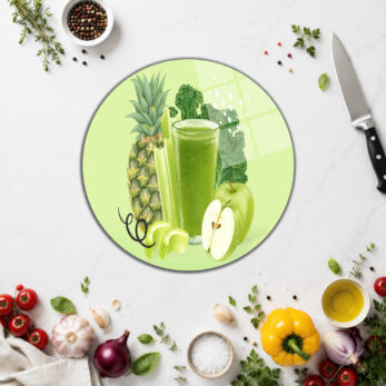 Sağlıklı Yaşam Yeşil Smoothie Desenli Cam Kesme Tahtası - Glazella