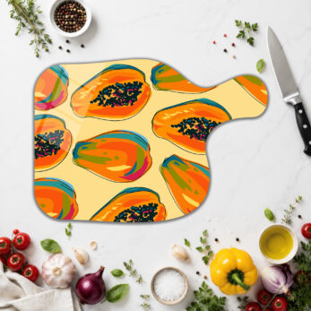 Tropikal Papaya Desenli Şık Temperli Cam Kesme Tahtası - Glazella