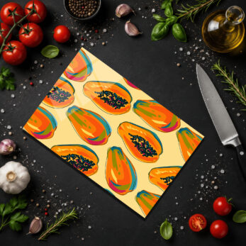 Tropikal Papaya Desenli Şık Temperli Cam Kesme Tahtası - Glazella