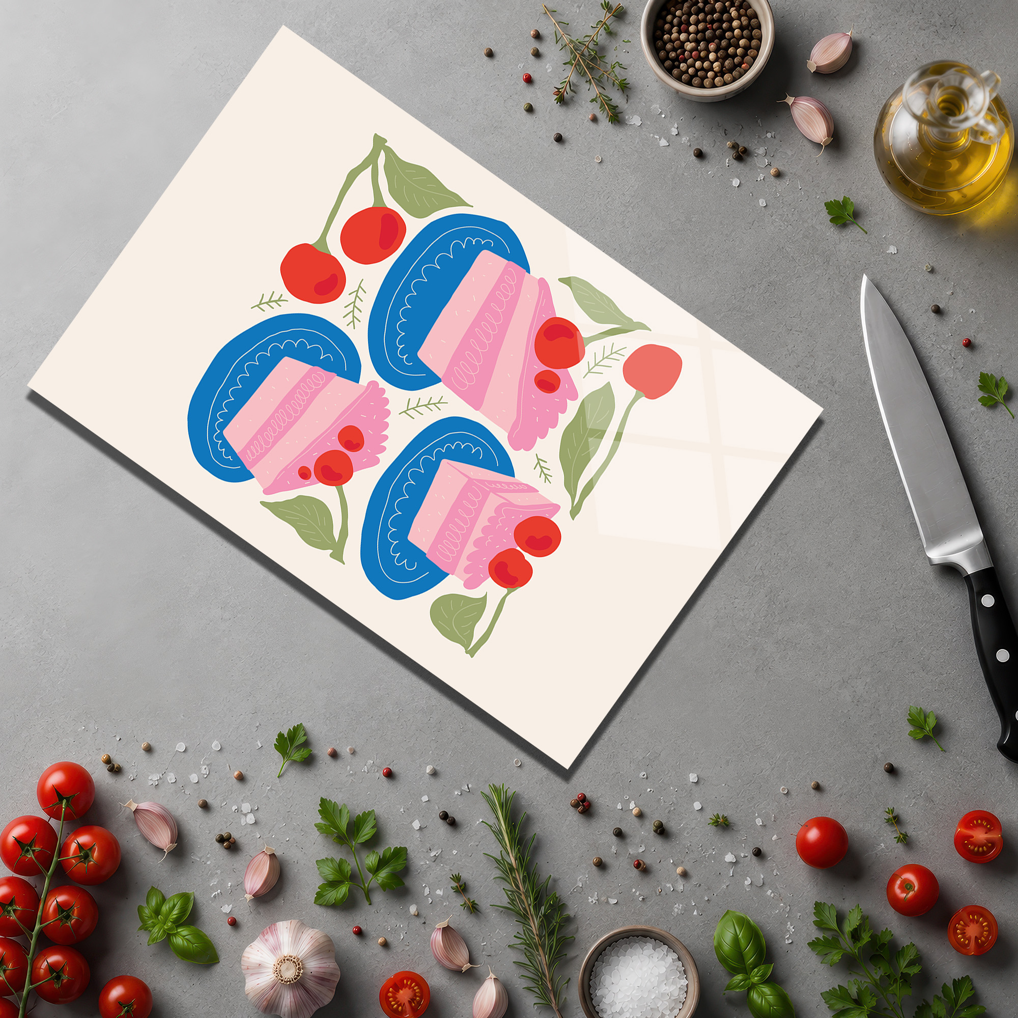 Tatlı Rüyalar Desenli Dekoratif Cam Kesme Tahtası - Glazella Tatlı Rüyalar Desenli Dekoratif Cam Kesme Tahtası - Glazella