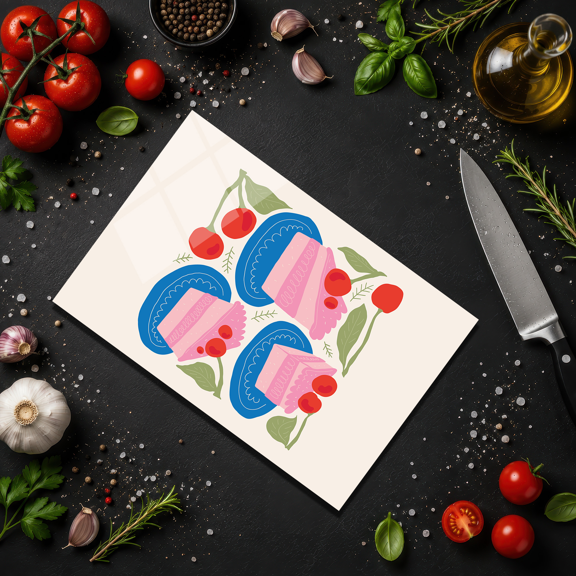Tatlı Rüyalar Desenli Dekoratif Cam Kesme Tahtası - Glazella Tatlı Rüyalar Desenli Dekoratif Cam Kesme Tahtası - Glazella