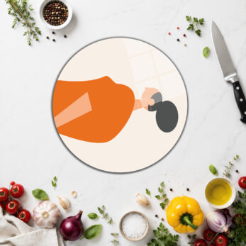 Minimalist Sanat Desenli Yuvarlak Cam Kesme Tahtası - Glazella