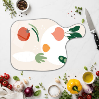 Modern Sebze Desenli Yuvarlak Cam Kesme Tahtası - Glazella
