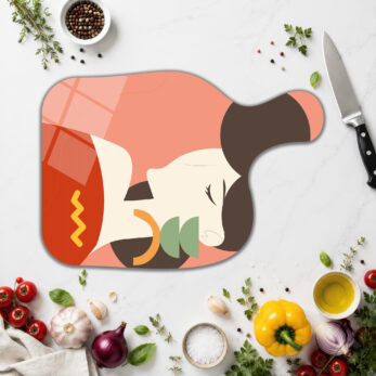 Modern Sanat Temalı Yuvarlak Cam Kesme Tahtası - Glazella