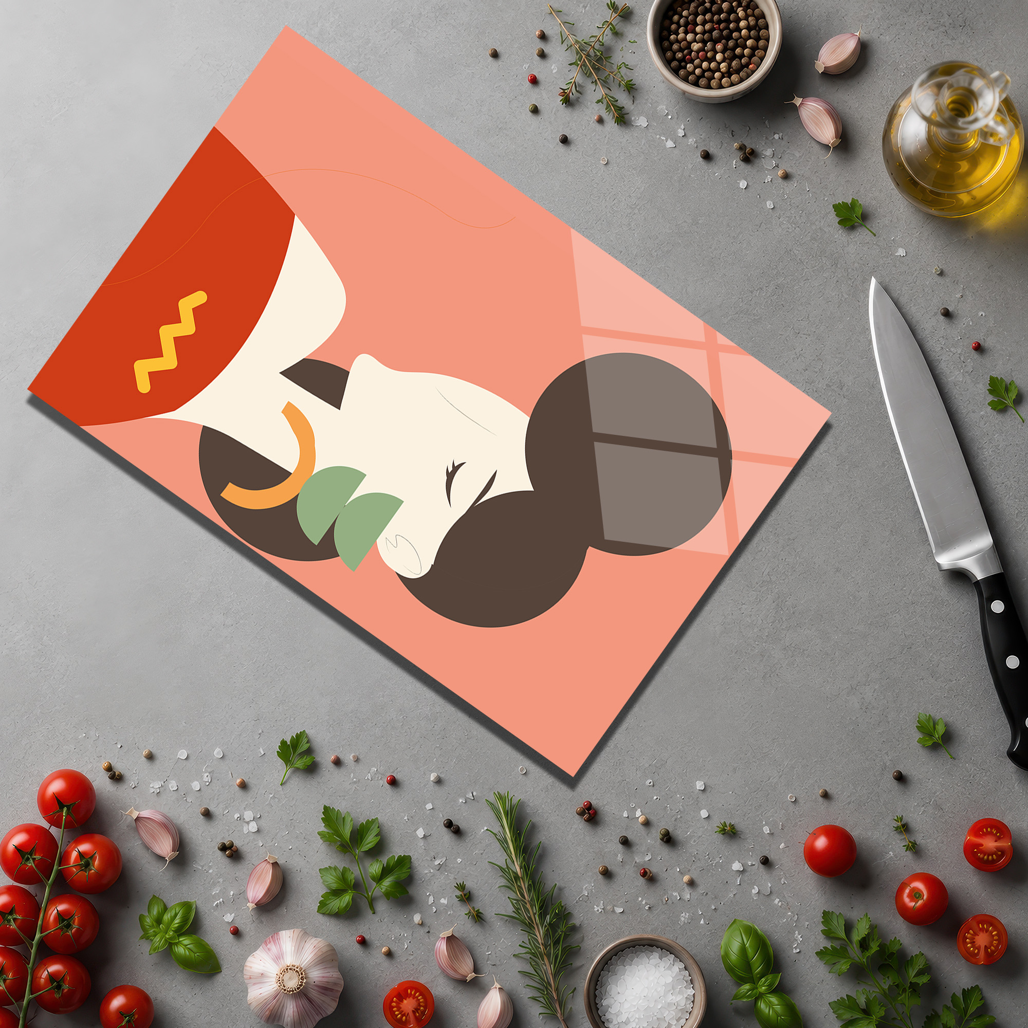 Modern Sanat Temalı Yuvarlak Cam Kesme Tahtası - Glazella Modern Sanat Temalı Yuvarlak Cam Kesme Tahtası - Glazella
