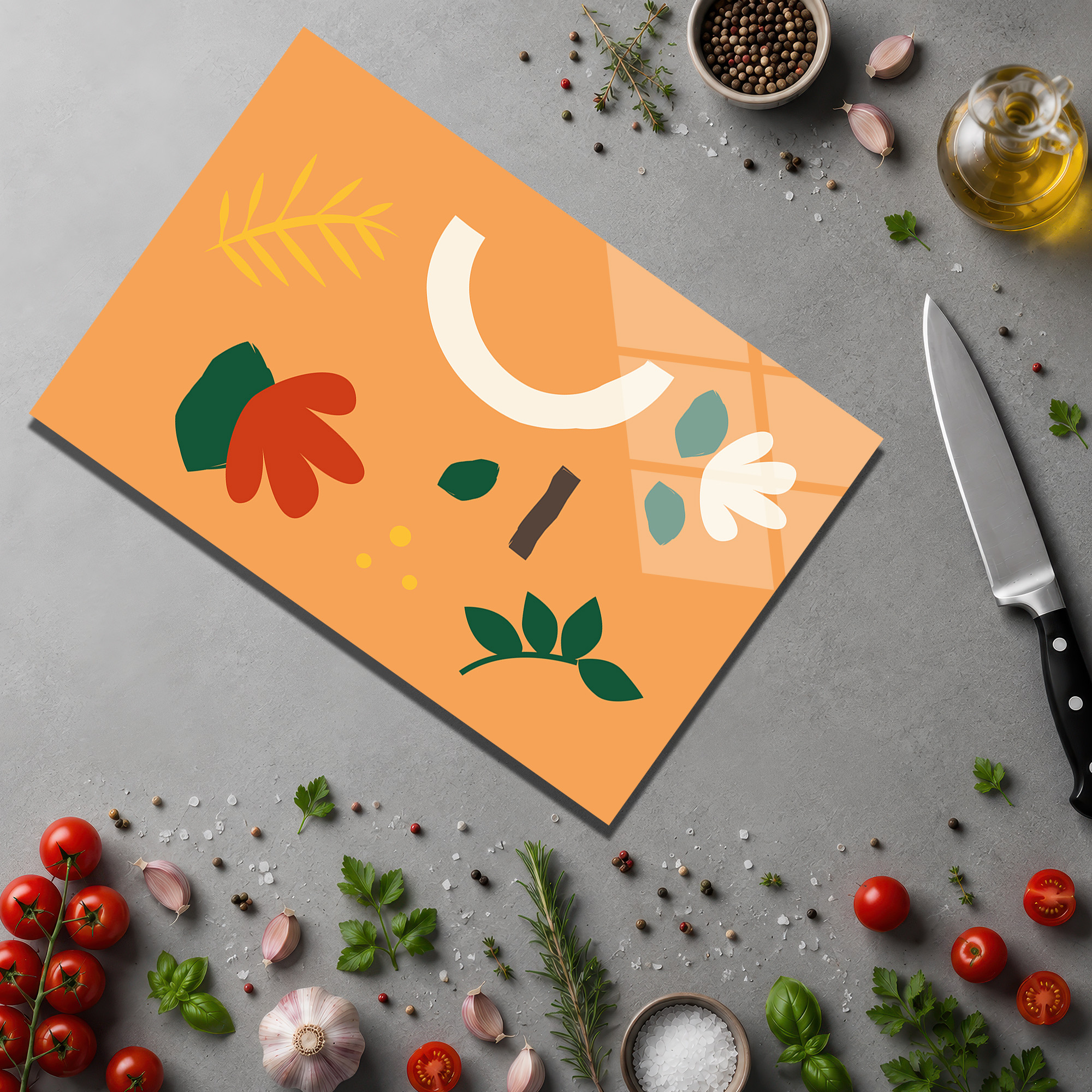 Modern Soyut Desenli Temperli Cam Kesme Tahtası - Glazella Modern Soyut Desenli Temperli Cam Kesme Tahtası - Glazella