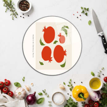 Nar Desenli Modern Sanat Cam Kesme Tahtası - Glazella