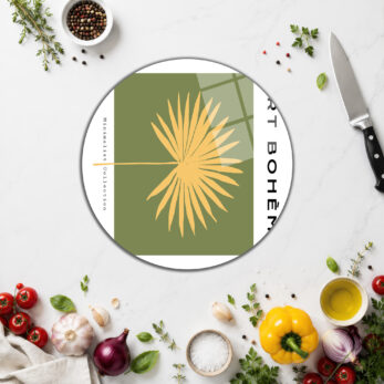 Minimalist Palmiye Desenli Cam Kesme Tahtası - Modern Mutfaklara Sanatsal Dokunuş - Glazella
