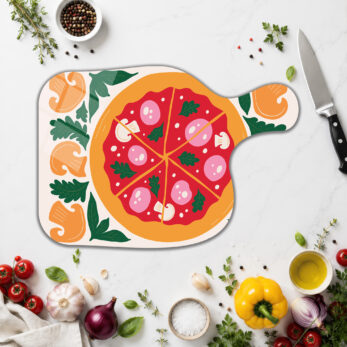 Canlı Pizza Desenli Çok Amaçlı Temperli Cam Kesme Tahtası - Glazella