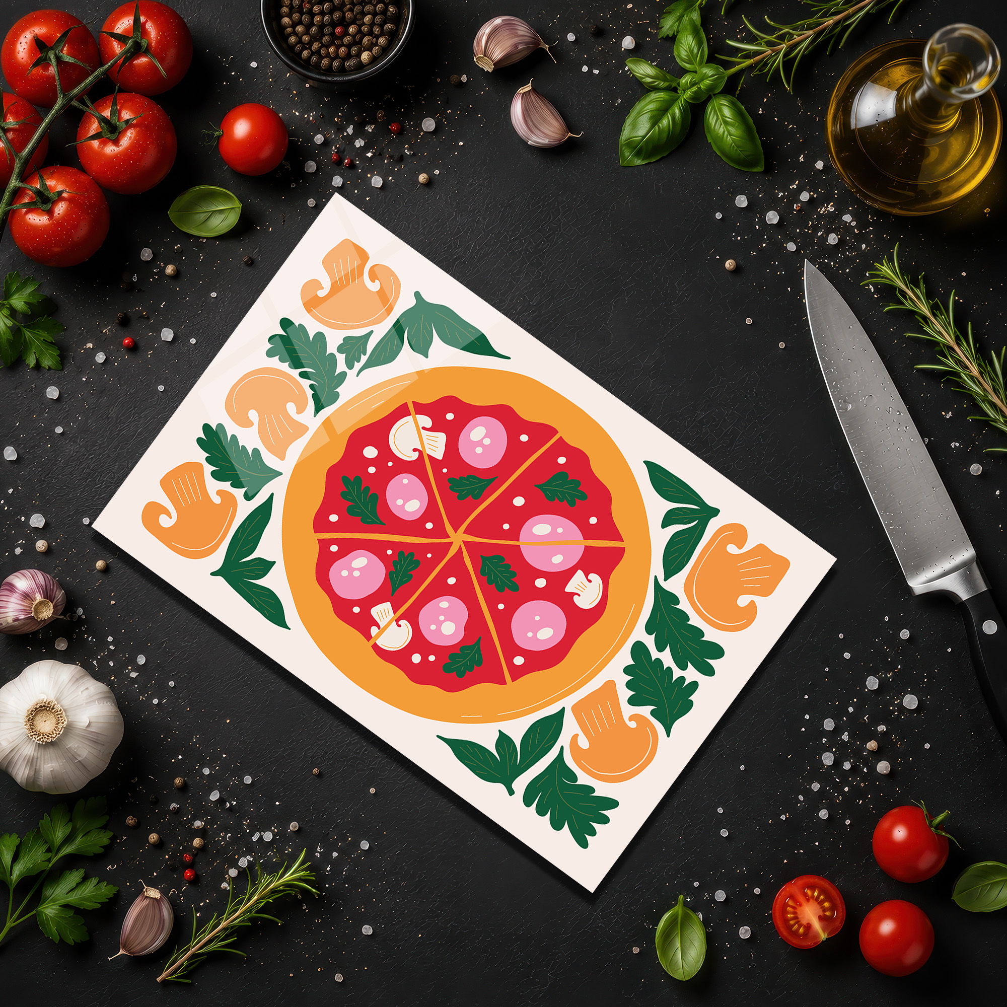 Canlı Pizza Desenli Çok Amaçlı Temperli Cam Kesme Tahtası - Glazella Canlı Pizza Desenli Çok Amaçlı Temperli Cam Kesme Tahtası - Glazella