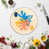 Modern Sanat Motifli Yuvarlak Cam Kesme Tahtası - Glazella Modern Sanat Motifli Yuvarlak Cam Kesme Tahtası - Glazella