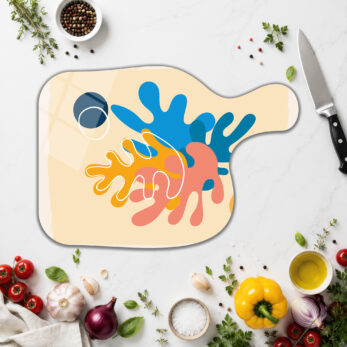 Modern Sanat Motifli Yuvarlak Cam Kesme Tahtası - Glazella